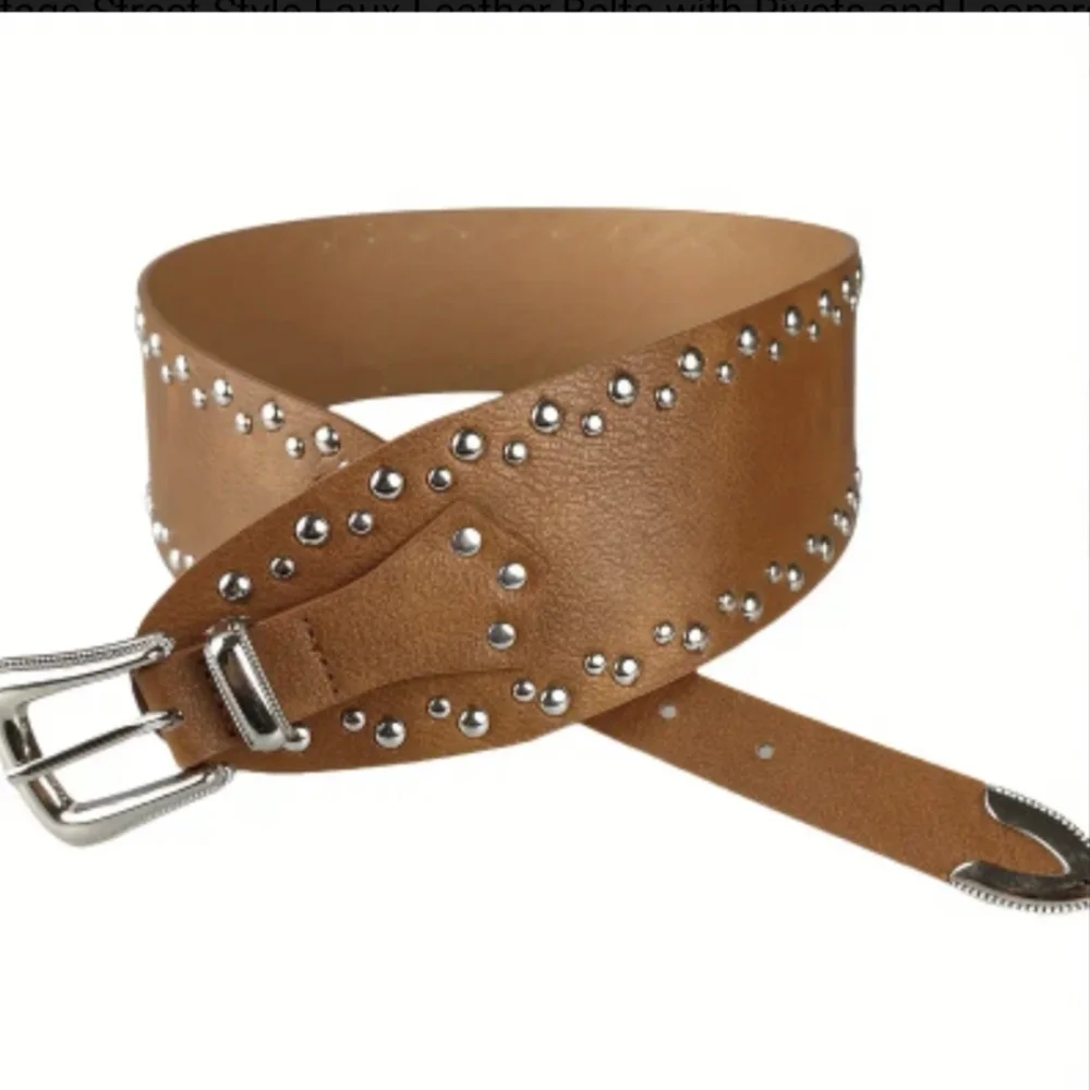 Brown Belt M L Brown Rodeo Belt Studded Silver Buckle Western Women Retro Belts